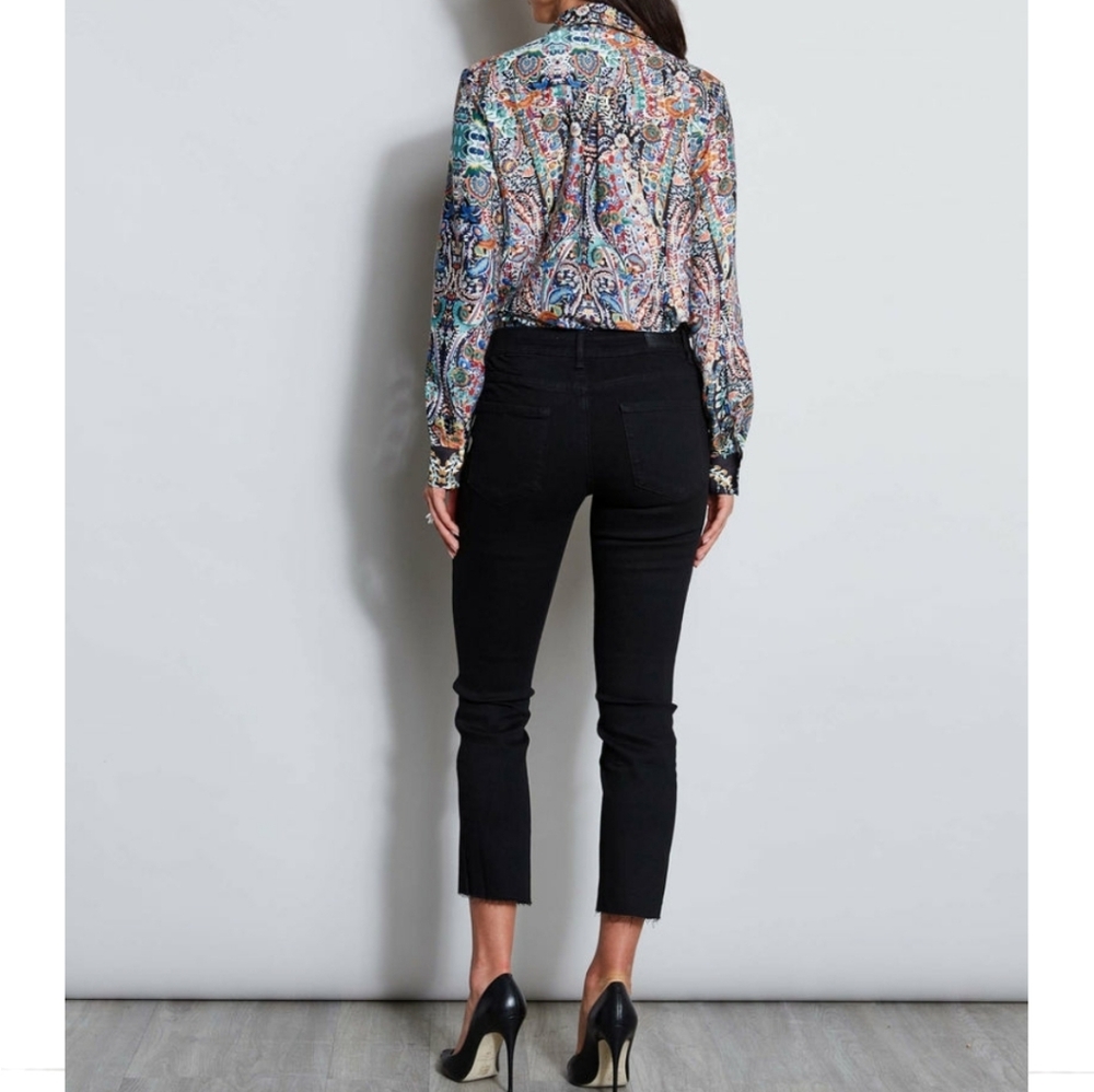 Tahari Charlotte Premium Seta-Silk Denim Double Button Skinny Jeans Size 8